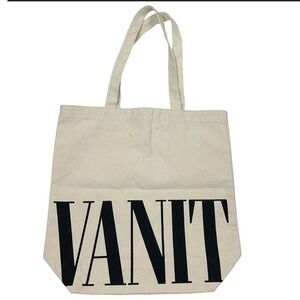 Vanity‎ Fair Tote Bag Canvas Beige Black Graphic Print Reusable Shopper